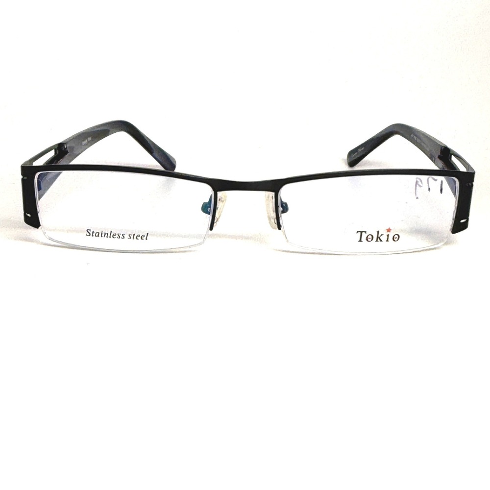 Tokio 1532 Eyeglasses Matte Black Stainless Steel Half Rim Frames‎ 53-17-140